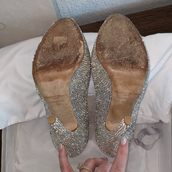 JIMMY CHOO – CUSTOM: SILVER STRASS CRYSTAL PLATFORM PUMP, Size 39 - Picture 8 of 12